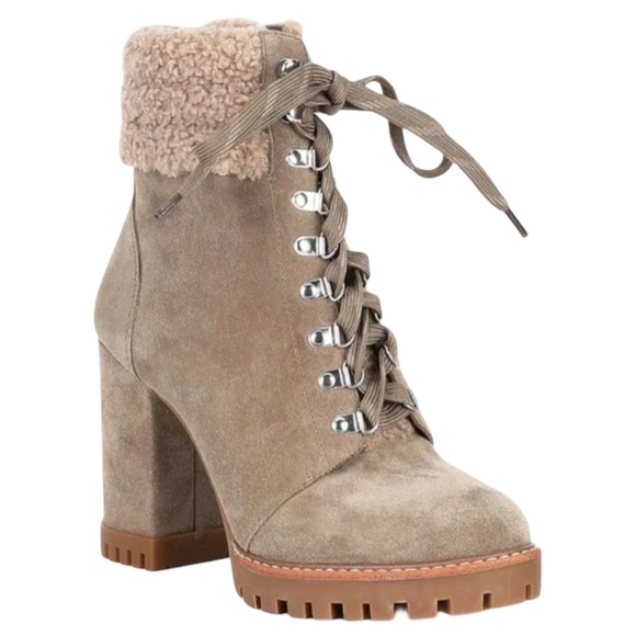 Gianni Bini Sight See Suede Shearling Lug Sole Hiker Platform Booties - Picture 1 of 9